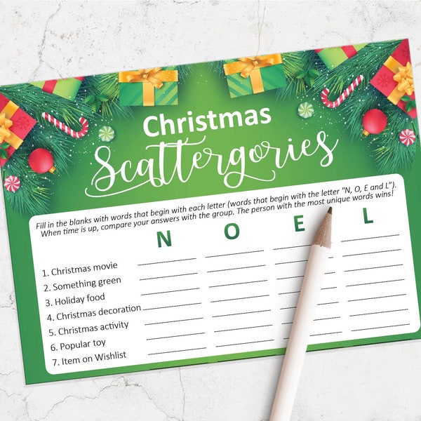 Printable Christmas Scattergories game, Christmas party,  Holiday party games, Instant Download