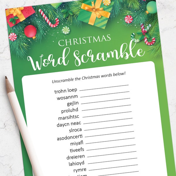 Printable Christmas Word Scramble game, Holiday party games, Christmas game, Instant Download