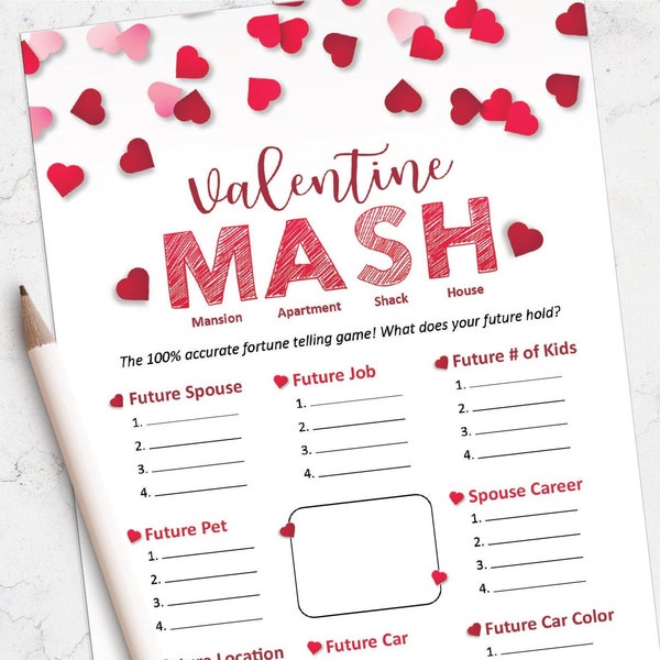 Valentine party game, MASH game, Valentine printable games, Galentine's day, teen valentine party, Instant download