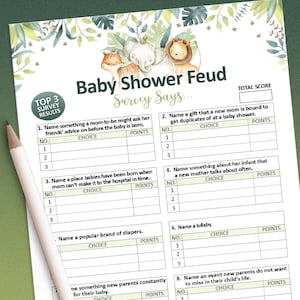 Baby Shower Family Feud, Safari Baby shower, Baby Shower Spiele, Family Feud Game, Druckbare Spiele, Dschungel Baby Shower, Baby Shower Fehde