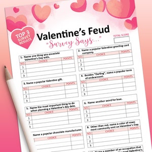 Valentine games,  Valentine's day games, Friendly feud, Valentine's printable, Party games, Valentines games printable, Valentines day game