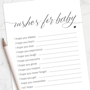 Tarjeta de deseos para el bebé para baby shower, tarjeta de deseos del bebé imprimible con un signo de deseos para el bebé incluido, descarga instantánea