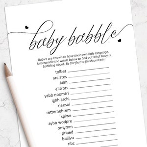 Baby Shower Games | Printable Baby Word Scramble | Baby Babble Game | Gender neutral baby shower | Instant Download