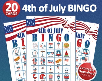 4th of July Bingo game, 4th of July printable, Family games, Fourth of July games, Bingo cards, Independence day, Printable games