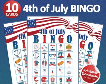 4th of July Bingo, 4th of July printable, Family games, Fourth of July games, Bingo cards, Independence day, Printable games, Kids games