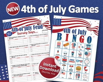 4th of July games, 4th of July Family Feud, 4th of July BINGO cards, 4th of July printable, Printable games, Family games, Fourth of July