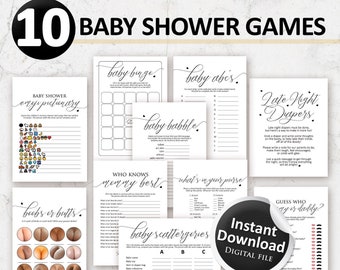 Printable Baby Shower Games Bundle, Gender Neutral Baby Shower Games Package, Instant Download