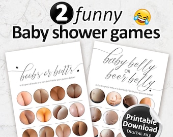 Grappige babyshowerspellen, borsten- of kontenspel, bierbuik- of babybuikspel, direct downloaden