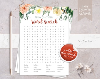 Printable Baby shower, Babyhower Games, Word Search, Baby shower ideas, Instant Download