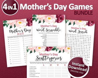 Mothers day games bundle, Printable games for Mother's day, Printable game, Mothers day gift ideas, Family games