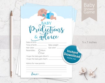 Tarjeta de predicciones para baby shower, tarjeta de consejos para baby shower imprimible, baby shower para niño, descarga digital