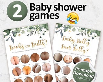 Funny baby shower games, Boobs or butts game, Beer Belly or Baby Belly  game, Instant Download