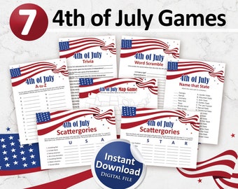 4th of July printables games bundle, fourth of July party games for Independence day, instant download