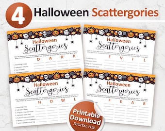 Juego de halloween Scattergories, juego de Halloween, juegos de fiesta de Halloween imprimibles, imprimibles de Halloween, descarga instantánea