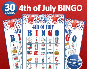 4th of July Bingo, 4th of July printable, Family games, Fourth of July games, Bingo cards, Independence day, Printable games, Kids games