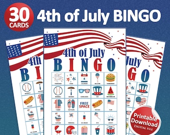 4th of July Bingo, 4th of July printable, Family games, Fourth of July games, Bingo cards, Independence day, Printable games, Kids games