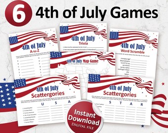 4th of July printables games bundle, fourth of July party games for Independence day, instant download