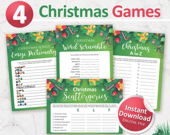 Printable Christmas games bundle, Christmas party games package, Holiday games, Family games, Christmas in July, Instant Download