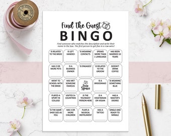 Bridal bingo game find the guest bingo bridal shower bingo printable bridal shower games find someone who bingo cards find the guest who