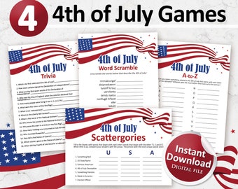 4th of July printable games bundle, fun fourth of July party ideas, Independence day party, instant download