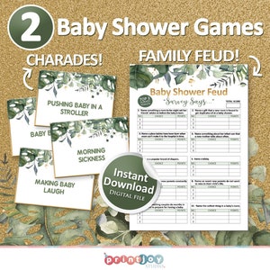 Dschungel-Baby-Dusche-Spiele, Grün-Baby-Dusche-Spiele, druckbare Baby-Dusche-Spiele, Baby-Dusche-Fehde, Baby-Dusche-Scharaden, freundliche Fehde