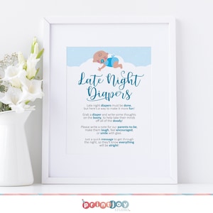 Late Night Diapers Sign for Baby Shower,  Printable Diapers Thoughts Sign, Baby Shower Boy, Instant Download