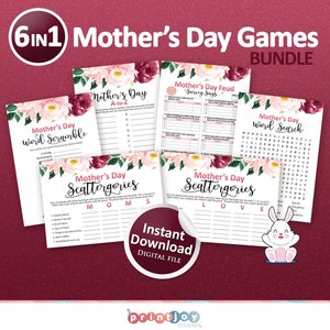 Mothers day games bundle, Printable games for Mother&#39;s day, Printable game, Mothers day gift ideas, Family games