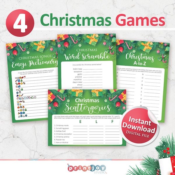 Printable Christmas games bundle, Christmas party games package, Holiday games, Family games, Christmas in July, Instant Download