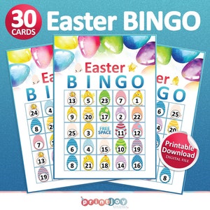 Paasspellen, Paas-BINGO-kaarten, Paasprintables, Familiespellen, Paasprint, Afdrukbare spellen, Bingospel