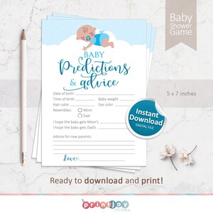 Tarjeta de predicciones de bebé para baby shower, tarjeta de consejos de baby shower imprimible, baby boy shower, descarga digital