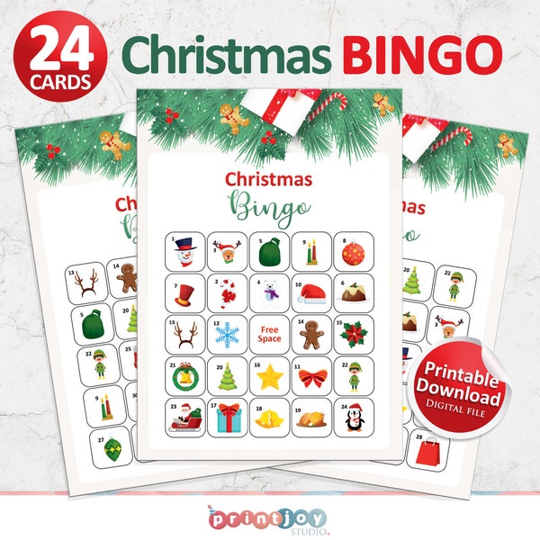 Printable Christmas Bingo, Holiday Bingo Game for Christmas Party, Winter Bingo Cards, Christmas in July, Instant Download