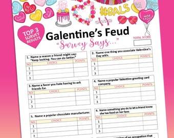 Galentine's games, Friendly Feud game, Galentine's party games, Printable games, Galentine games download, Galentine party, Galentine's Day