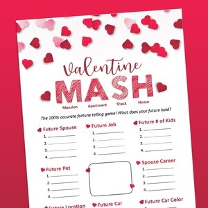 Valentine party game, MASH game, Valentine printable games, Galentine&#39;s day, teen valentine party, Instant download