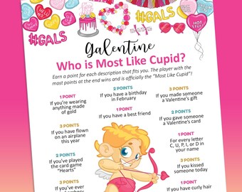 Galentines Most like cupid game, Galentines games printable, party games, icebreaker, Galentines day game, printable game, Girls night games