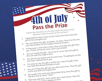 Pass the gift game, 4th of July games, Gift exchange game, Printable games, Pass the present, Pass the present game, Fourth of July games