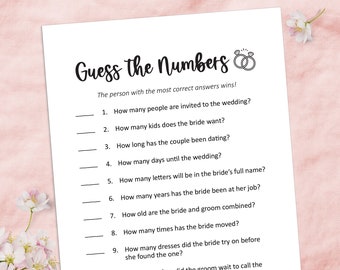 Bridal shower games printable, Wedding printable, Wedding games for reception, Bridal games, Games for bridal shower, Guess the numbers