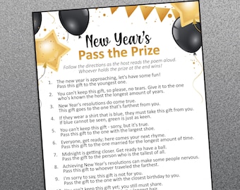 Pass the gift game, NYE games, Gift exchange game, Pass the parcel, Group games, Pass the prize, Games for adults, New years games printable