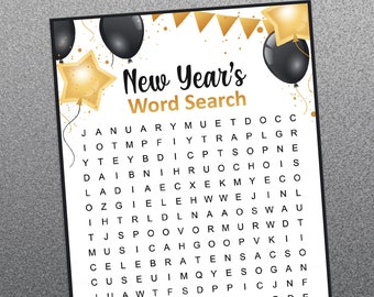 NYE games, New years eve games, Word Search game for new years party, New years games, Printable games, Holiday party