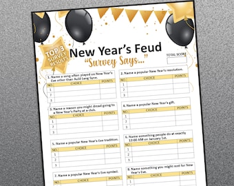 New years eve games, Family feud game for new years party, New years games, Printable games, Holiday party