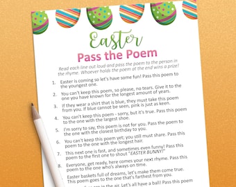 Pass the poem, Easter games for adults, Pass the present game, Printable games, Pass the gift poem, Pass the prize game, Easter adult games