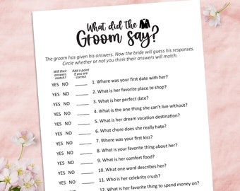 How well does the bride know the groom what did the groom say bridal shower games printable bride and groom game ask the groom quiz