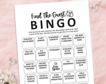 Find the guest bingo bridal bingo game bridal shower bingo printable find the guest game mix and mingle bingo cards bridal shower games