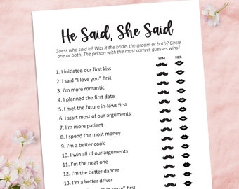 He said she said bridal shower game, printable bridal shower games bridal shower ideas, bridal party games for adults, wedding shower games