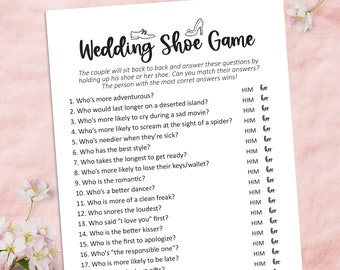 Wedding reception games, Wedding shoe game, Engagement games, Bride and groom game, Cocktail hour games, Couple shower game, Printable games