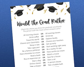 How well do you know the Graduate, Graduation Game, Would you Rather Game, Printable games, Class of 2026, Graduation Party Ideas, 2026 Grad
