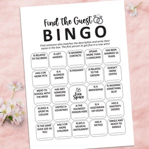 Gästebingo, Spiele für den Junggesellinnenabschied, Hochzeitsgästebingo, Kennenlern-Bingo, Hochzeitsbingo, Menschenbingo, Eisbrecherspiele Bild 1