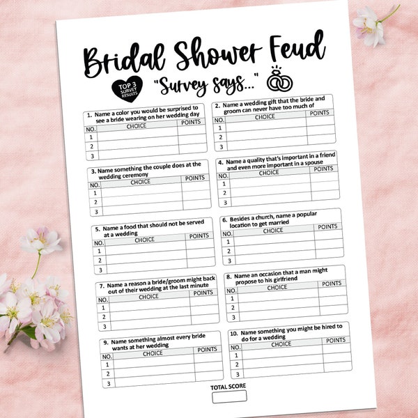 Bridal Feud game, Bridal Shower games, Bridal shower feud, Wedding games, Bridal shower ideas, Printable games, Party games, Bridal games