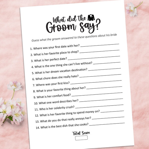 What did the groom say bridal shower games printable how well does the bride know the groom bride and groom game ask the groom quiz