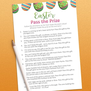 Easter games, Pass the gift game, Pass the present, Printable games, Pass the parcel game, Easter family game, Pass the prize, Adult games