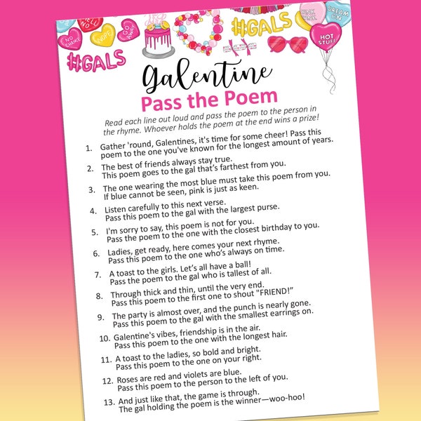 Pass the poem, Galentines games, Galentines day games, Pass the present, Galentines day party, Pass the parcel game, Left right poem